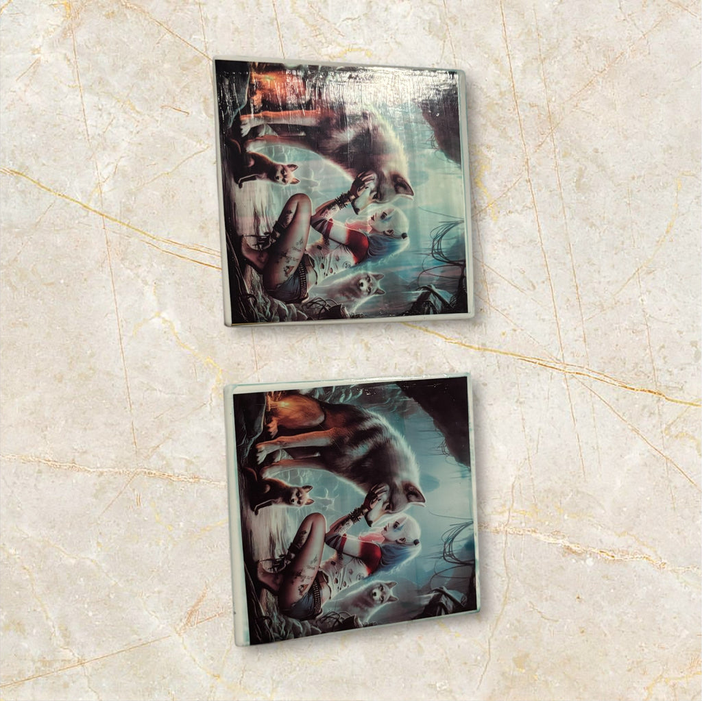 Printed Square Coaster Set of Two (Harley Q)