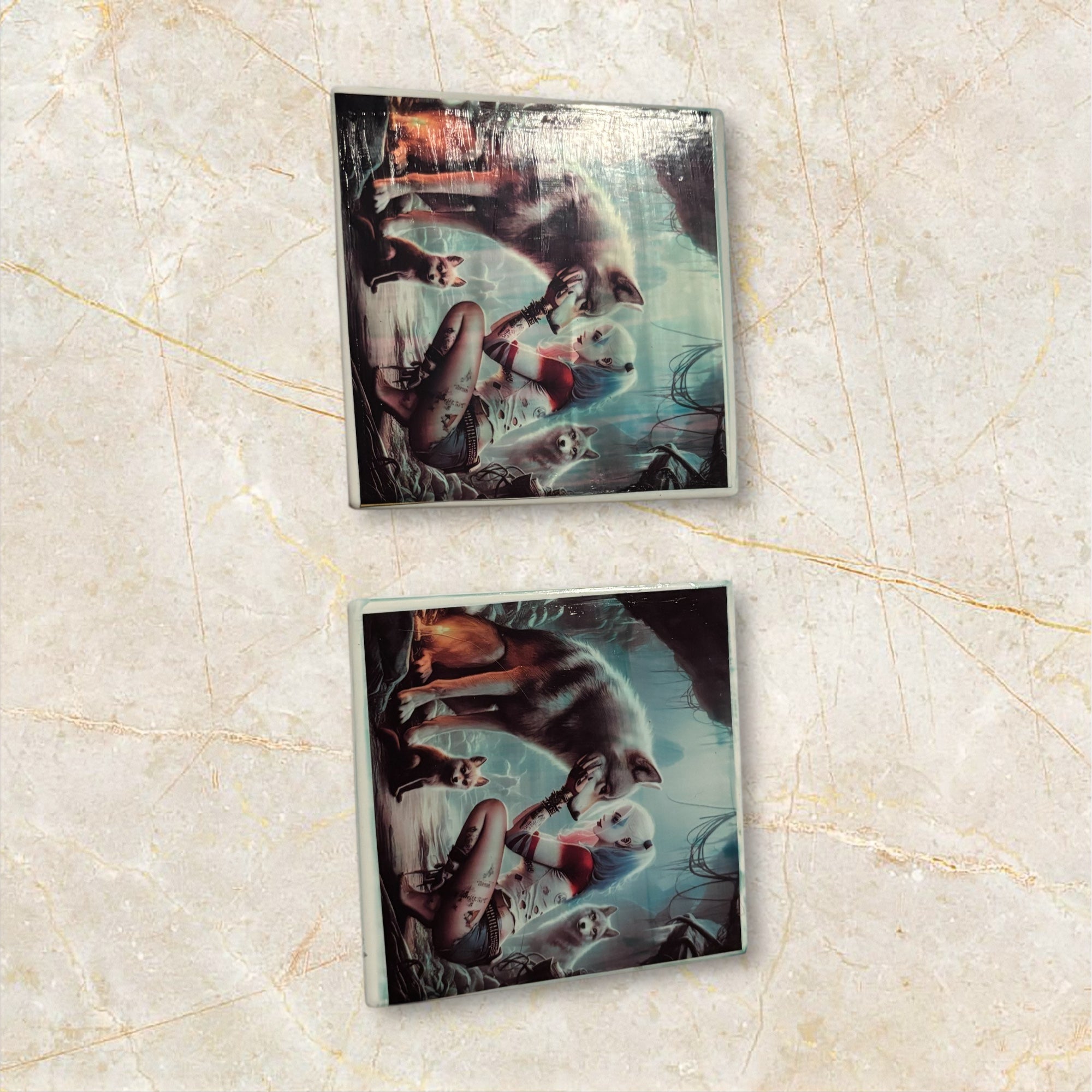 Printed Square Coaster Set of Two (Harley Q)