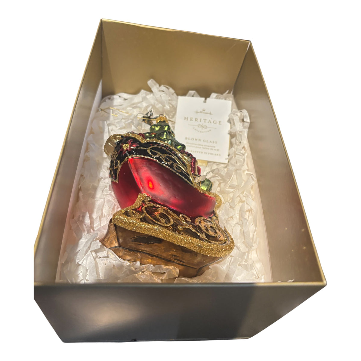2017 DECORATIVE SLEIGH Hand Decorated and Hand Painted Mouth-Blown Glass in Poland