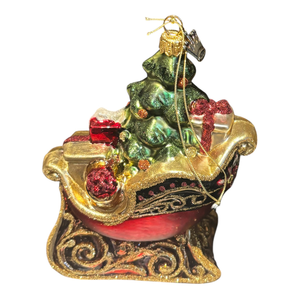 2017 DECORATIVE SLEIGH Hand Decorated and Hand Painted Mouth-Blown Glass in Poland