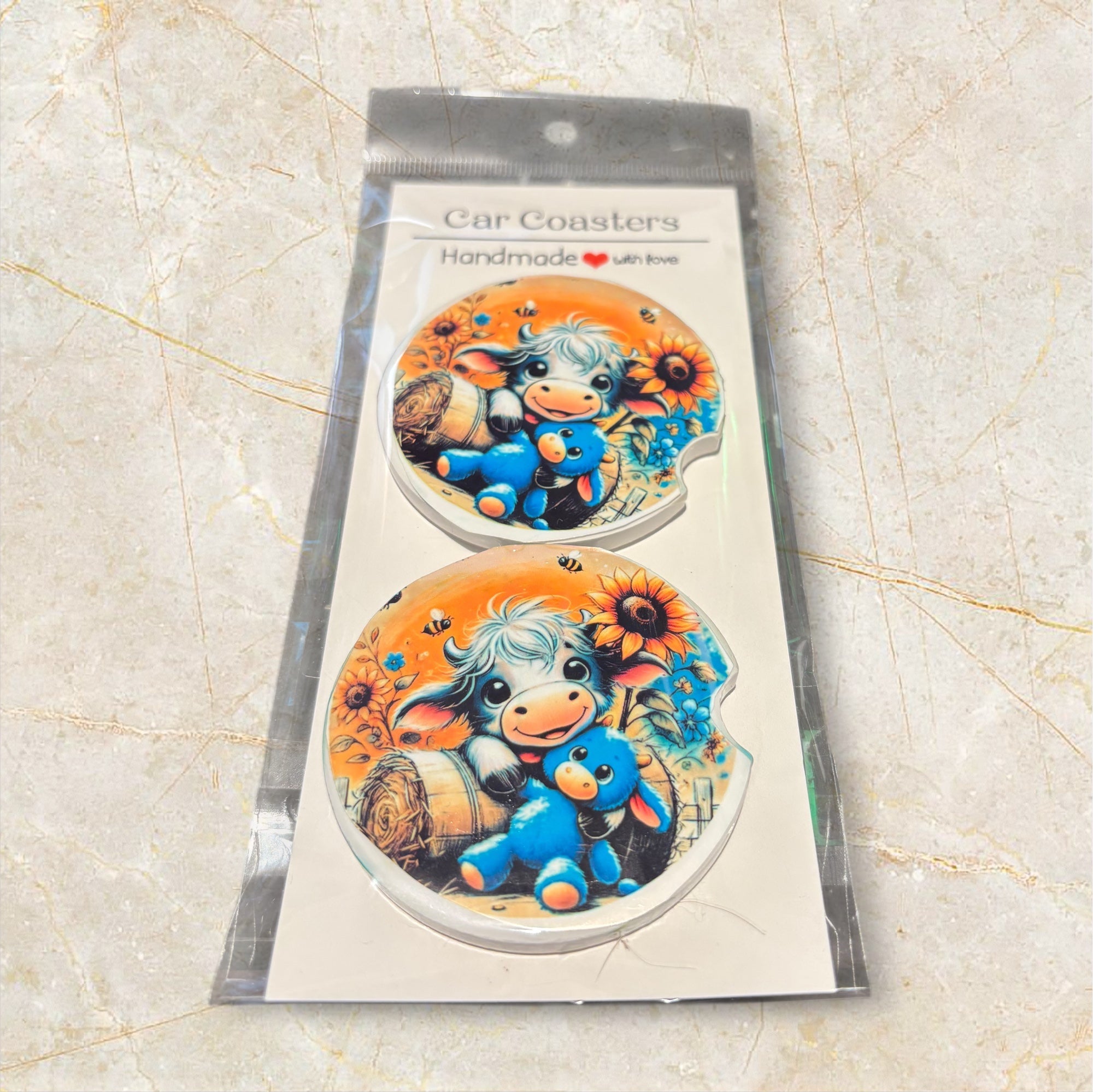 Printed Car Coaster Set (Cow)