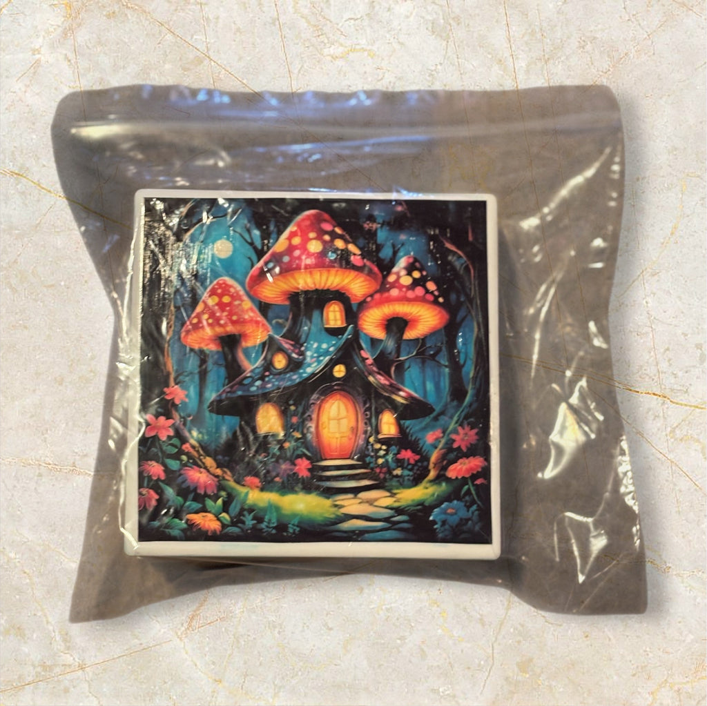 Printed Square Coaster Set of four (Mushroom)