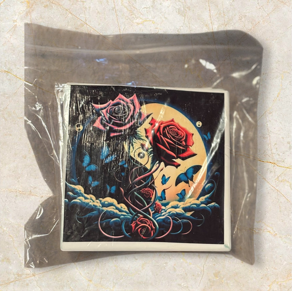 Printed Square Coaster Set of four (Rose)
