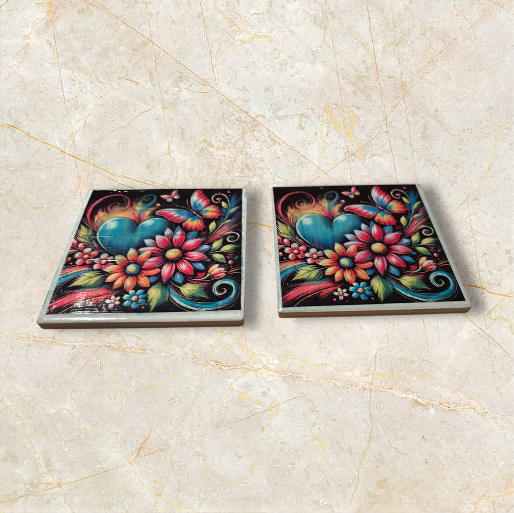 Printed Square Coaster Set of Two (Flower)