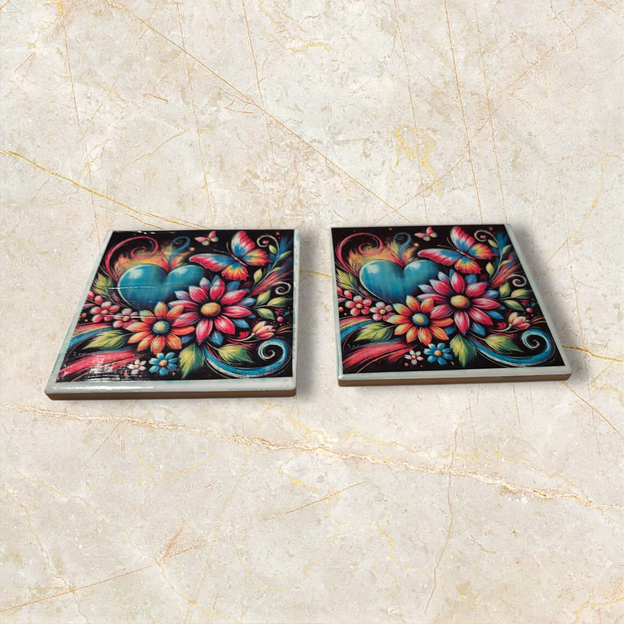 Printed Square Coaster Set of Two (Flower)
